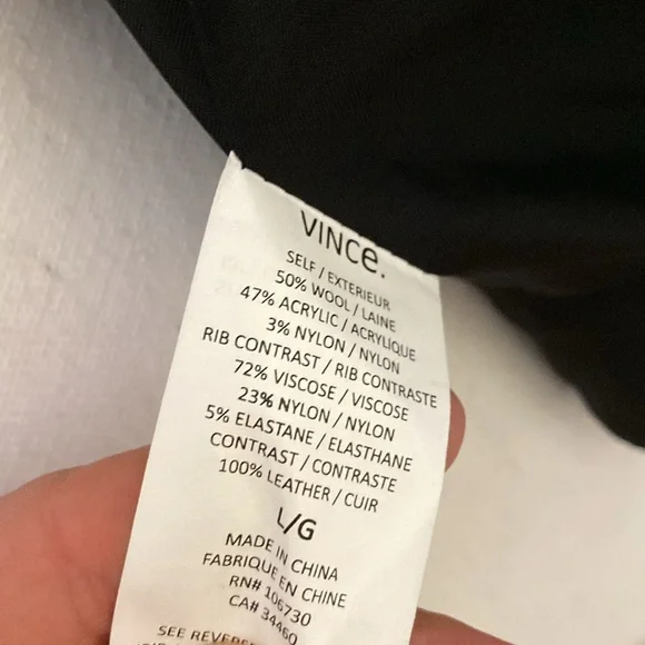 Vince Black Wool/Leather Moto Jacket Size Large - Picture 8 of 8